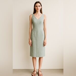 Comrags Womens Sheath Dress XS Sage Green Woven Linen Natural Fiber Minimalist